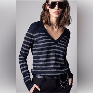 ZADIG & VOLTAIRE Missia Wo Stripes Lurex Wool-blend Sweater Sz M. NWT